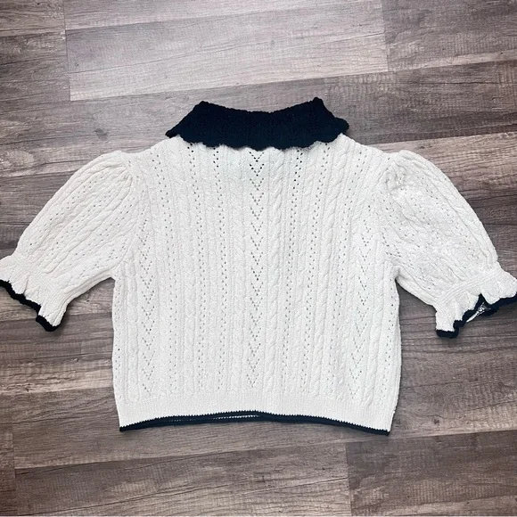 Zara Women’s  Short-Sleeve Collar Plain Contrast Trim Pointelle Knit Crop Size M - Picture 5 of 7